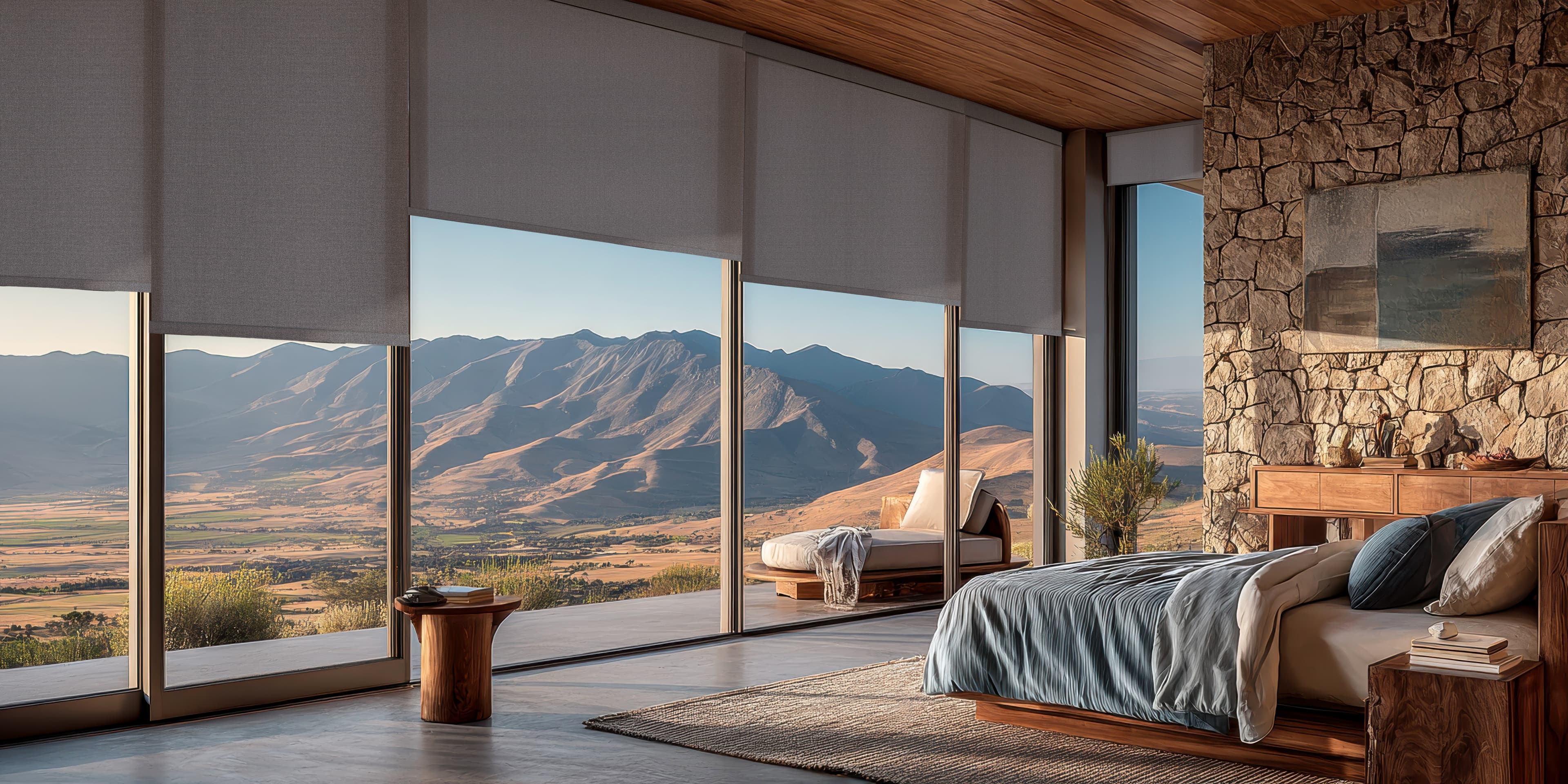 Modern living room with blinds
